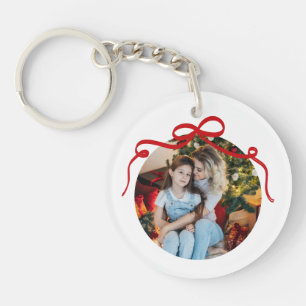 Porte-clefs Cadeau photo personnalisé Ruban à nœud coquet roug