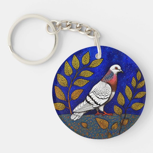 Porte-clefs 🕊️ Cadeau Pigeon Vibrant Pour Les Amoureux De La  (Devant)