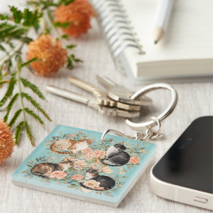 Porte-clefs Cadeau pour amateur de chats vintage botanique cot