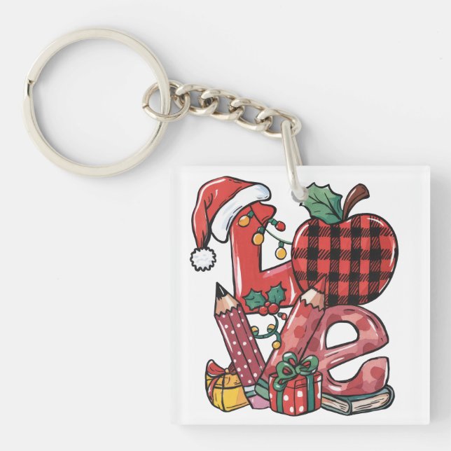 Porte-clefs Cadeau pour Enseignant | Joyeux Noël Amour (Devant)