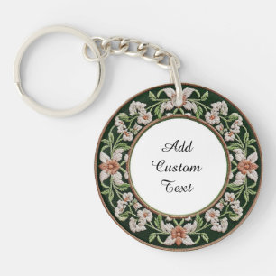 Porte-clefs Cadre circulaire floral brodé