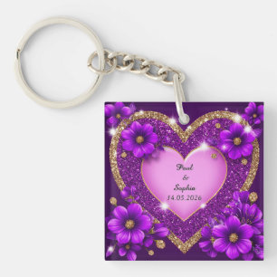Porte-clefs Cadre de coeur pourpre avec Parties scintillant et