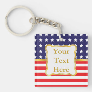 Porte-clefs Cadre doré sur fond patriotique