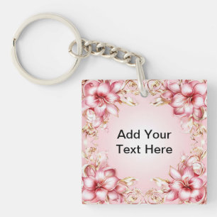 Porte-clefs Cadre floral élégant avec motifs de lys rose