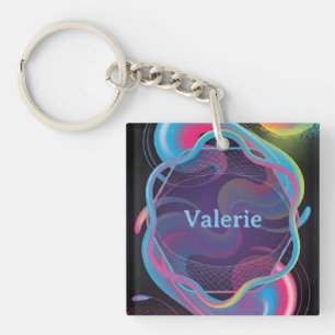 Porte-clefs Cadre Liquide Néon avec Nom Personnalisé