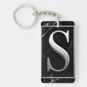 Porte-clefs ⚜️ Cadre monogramme S argent sur marbre noir 🔑