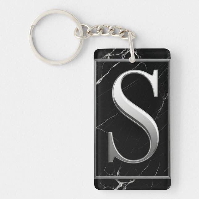 Porte-clefs ⚜️ Cadre monogramme S argent sur marbre noir 🔑 (Devant)