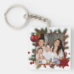 Porte-clefs Cadre nouvelle année avec étoile rouge Photo Famil