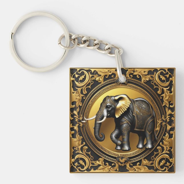 Porte-clefs Cadre ornemental en or éléphant (Devant)