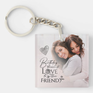 Porte-clefs Cadre photo d'ami avec lettrage d'anniversaire min