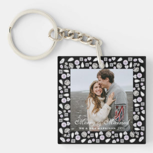 Porte-clefs Cadre photo de couple élégant moderne Silver Diamo