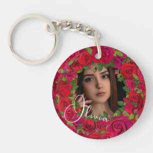 Porte-clefs Cadre photo de rose rouge et rose foncé