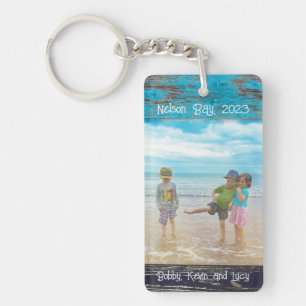 Porte-clefs Cadre photo en bois blanc bleu rustique de plage