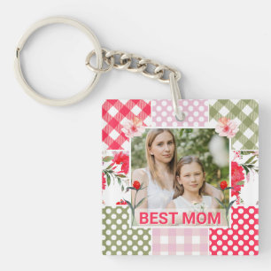 Porte-clefs Cadre photo fleuri et à carreaux pour la fête des