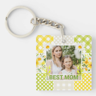 Porte-clefs Cadre photo fleuri et à carreaux pour la fête des 