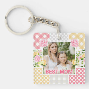 Porte-clefs Cadre photo fleuri et à carreaux pour la fête des 