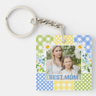 Porte-clefs Cadre photo fleuri et à carreaux pour la fête des 