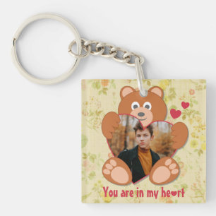 Porte-clefs Cadre photo moderne mignon jaune Teddy Ours Coeur