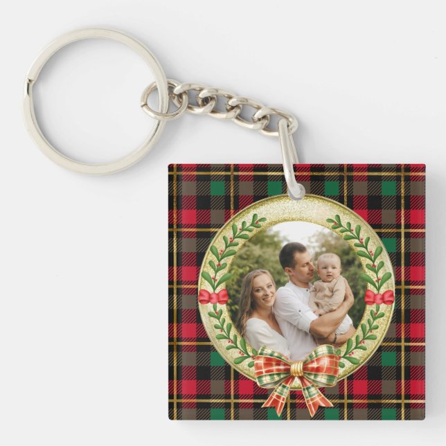 Porte-clefs Cadre photo personnalisé et couronne de Noël (Devant)