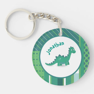 Porte-clefs Cadre rond en vert/bleu avec dinosaure mignon