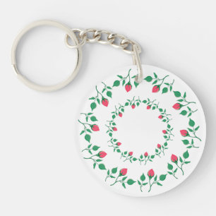 Porte-clefs Cadre rond fleuri avec fleurs roses
