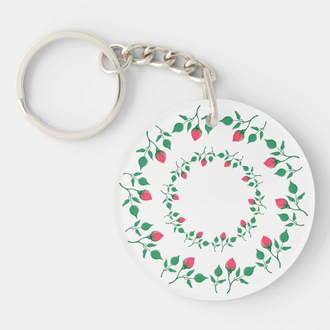 Porte-clefs Cadre rond fleuri avec fleurs roses (Devant)