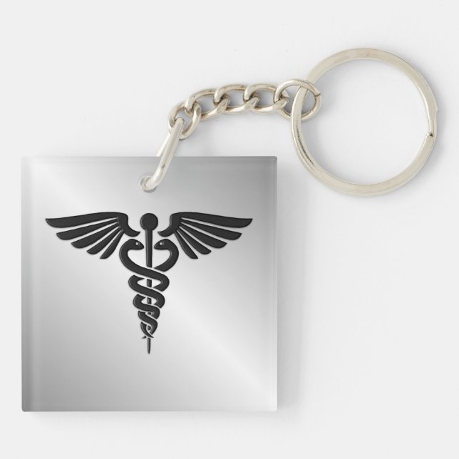 Porte-clefs Caducée Médicale en argent (Dos)