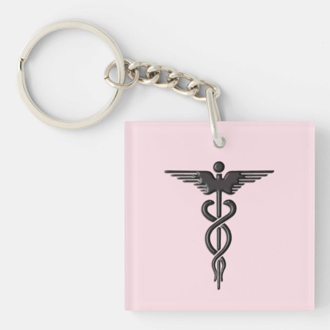 Porte-clefs Caducée Médicale rose (Devant)