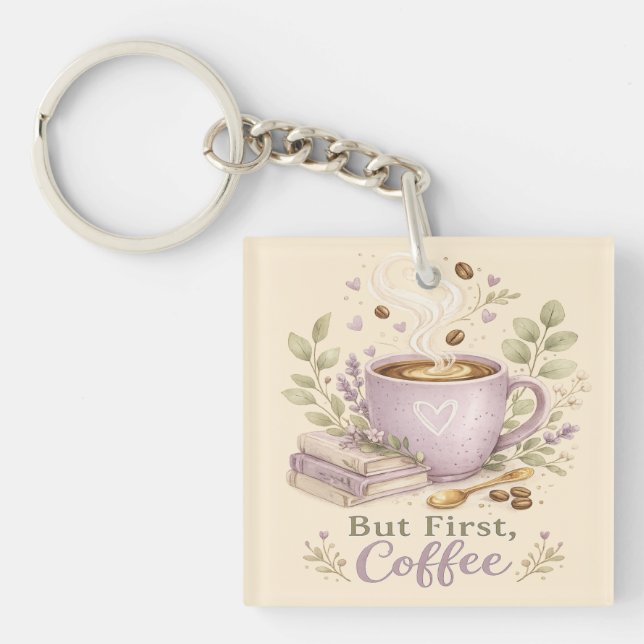 Porte-clefs Café aquarelle lavande cosy (Devant)