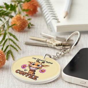 Porte-clefs Café avec art de mots de girafe drôle