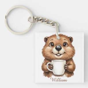 Porte-clefs Café personnalisé Cozy Beaver Boisée Matin