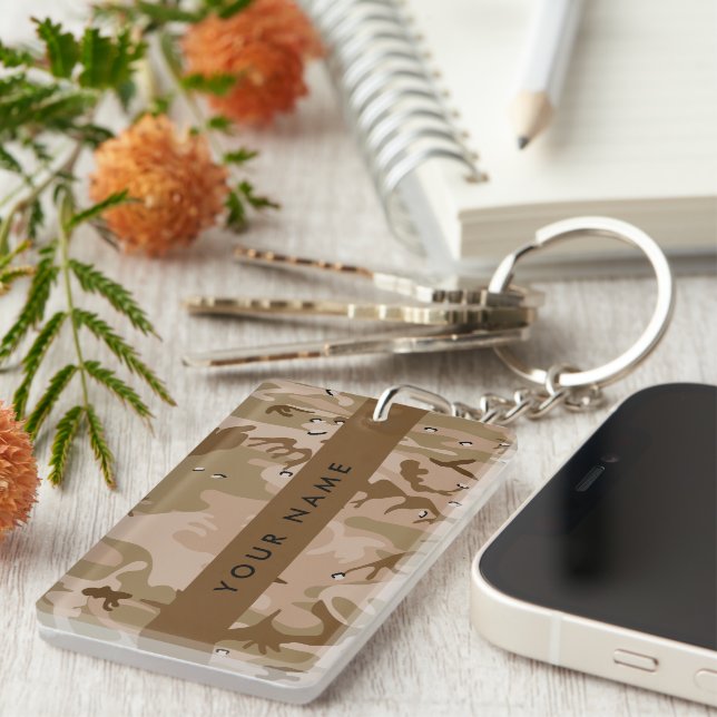 Porte-clefs Cailloux de camouflage du désert, Votre nom, Perso (Devant droit)