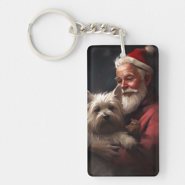 Porte-clefs Cairn Terrier Avec Noël Festif Du Père Noël (Devant)