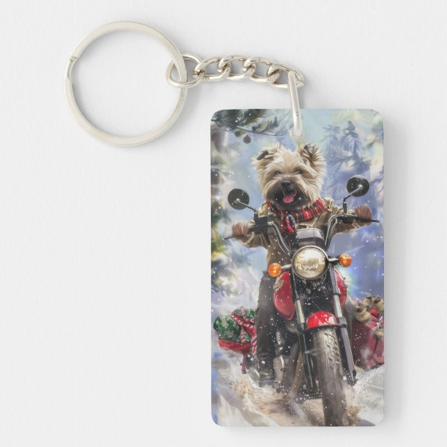 Porte-clefs Cairn Terrier Chien équitation Moto Noël (Devant)