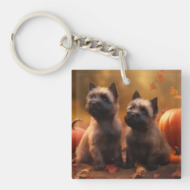 Porte-clefs Cairn Terrier Chiot Automne Citrouille de plaisir (Devant)