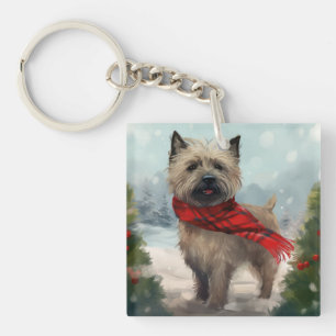 Porte-clefs Cairn Terrier Dog dans Noël de neige
