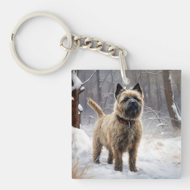 Porte-clefs Cairn Terrier Qu'Il Neige Noël (Devant)