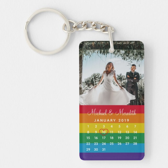 Porte-clefs Calendrier de date du Mariage de photo Rainbow élé (Devant)