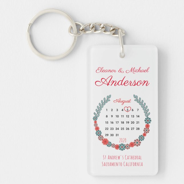 Porte-clefs Calendrier Mariage de l'anniversaire des fleurs bo (Devant)