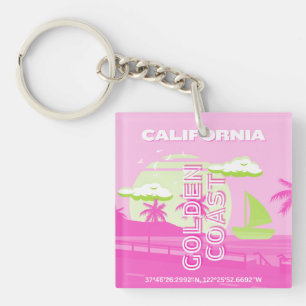 Porte-clefs Californie, Los Angeles, Travel Art, Preppy, Rose
