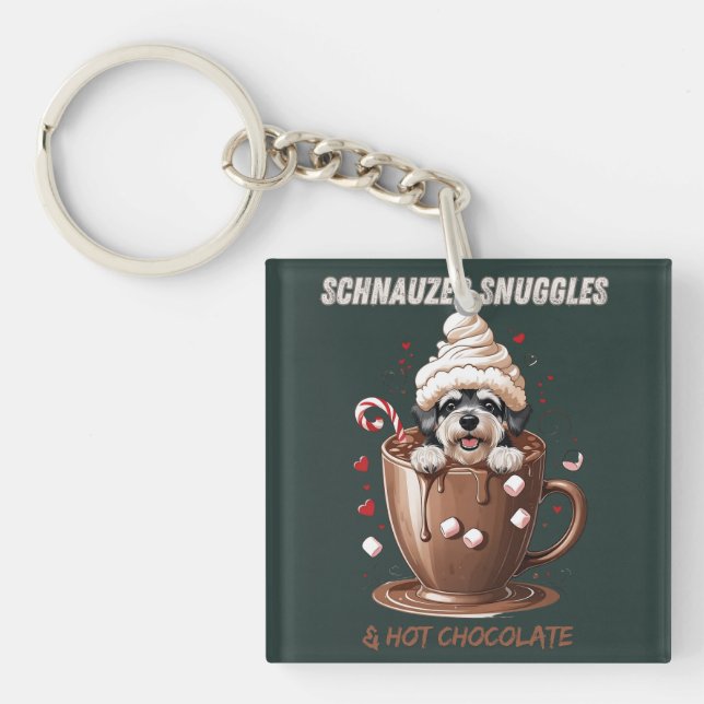 Porte-clefs Câlins de Schnauzer & Chocolat Chaud (Devant)