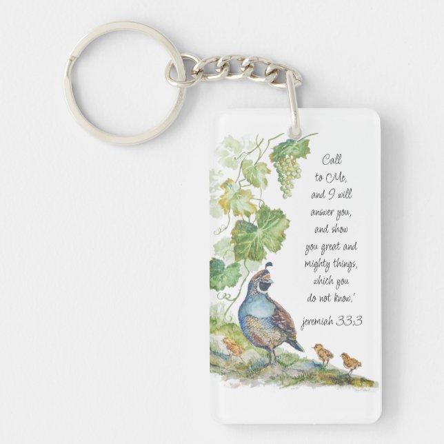 Porte-clefs Call to Me Scripture Inspiration California Quail  (Devant)