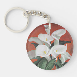 Porte-clefs Calla Lilies Sur Un Arrière - plan Rouge