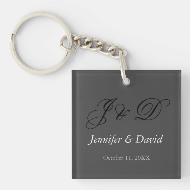 Porte-clefs Calligraphie Attrayante Monogramme Mariage Script (Devant)