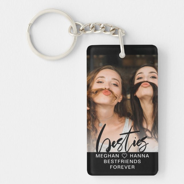 Porte-clefs Calligraphie Besties photo de superposition minima (Devant)