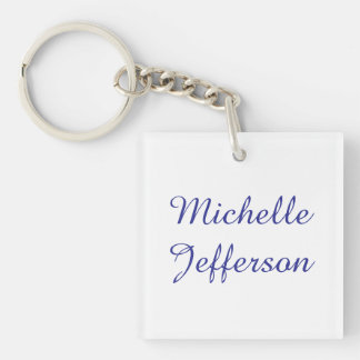 Porte-clefs Calligraphie Bleue & Blanc Élégant Chic Moderne
