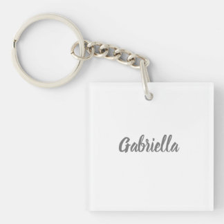Porte-clefs Calligraphie Elégant Gris Blanc Plaine Nom simple