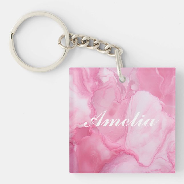 Porte-clefs Calligraphie élégante personnalisée en marbre rose (Devant)