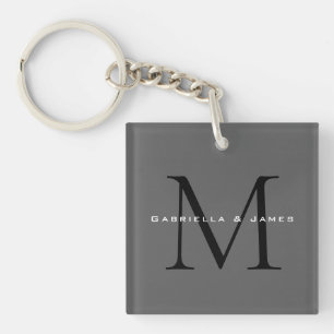 Porte-clefs Calligraphie gris-noir monogramme