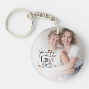 Porte-clefs Calligraphie minimale Photo Anniversaire Belle-fil